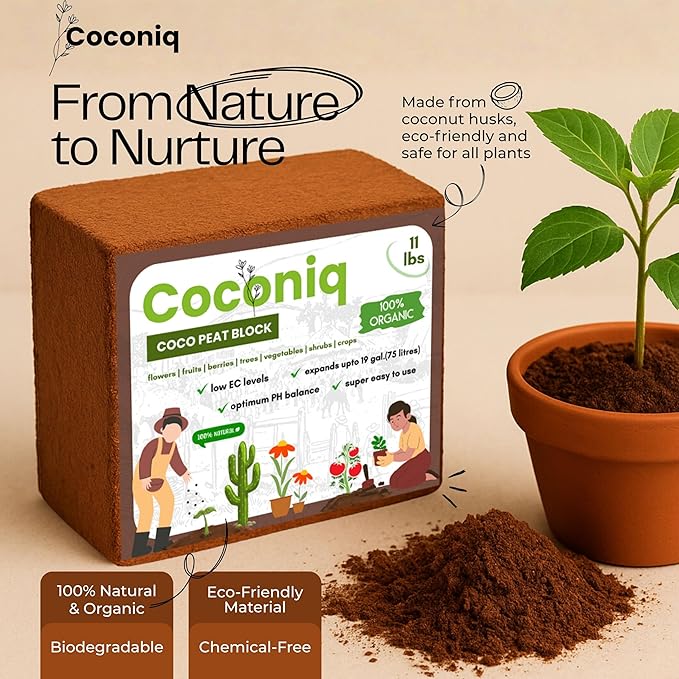 Premium Coco Coir Bricks 8 Pack - Lightweight Cocopeat for Garden Soil, Compressed Coconut Fiber Brick for Potting, Gardening, Planting, Seed Starting, Indoor & Outdoor Plants, Set of 8