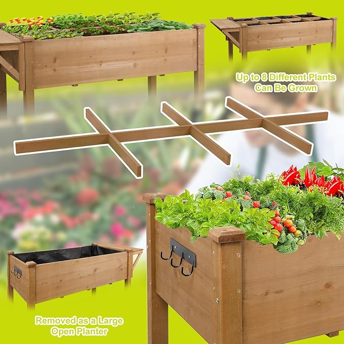 Raised Garden Bed,Herb Garden Planter Outdoor with Lockable Wheels, Storage Shelf, Protective Liner, for Herbs, Vegetables, Flowers,Outdoor Patio, Deck, Balcony，55.5x24x32 in