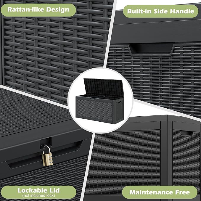 NBYSGO Outdoor Storage Box, Resin Deck Boxes Indoor and outdoor, Waterproof Storage Box Lockable Lid (Black, 60 Gallon)