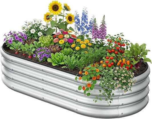 4×2×1FT Raised Garden Bed, Metal Planter Box Outdoor, Planters for Outdoor Plants, Flower, Vegetables, Herbs (Silver,1PC)