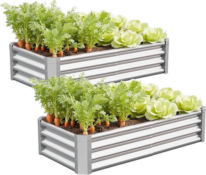 Galvanized Raised Garden Bed,Outdoor Planter Box Metal Patio Kit Planting Bed for Vegetables Flowers Herb (Galvanized, 4x2x1ft-2p)