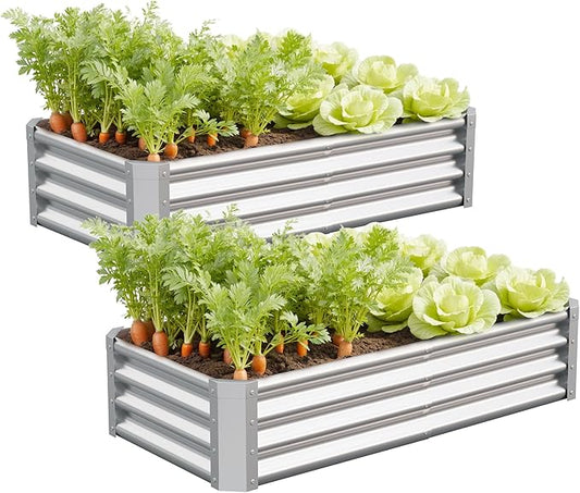 Galvanized Raised Garden Bed,Outdoor Planter Box Metal Patio Kit Planting Bed for Vegetables Flowers Herb (Galvanized, 4x2x1ft-2p)