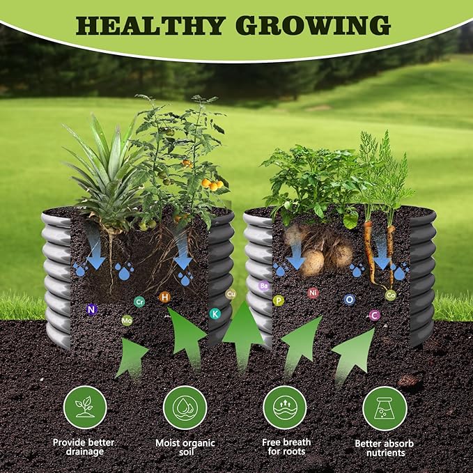 A ANLEOLIFE 6-Pack 3ft x 24” Tall Galvanized Raised Garden Beds Outdoor, Round Metal Planter Box for Planting Vegetables Flowers Herb, Anti-Rust & Easy-Setup, Quartz Grey