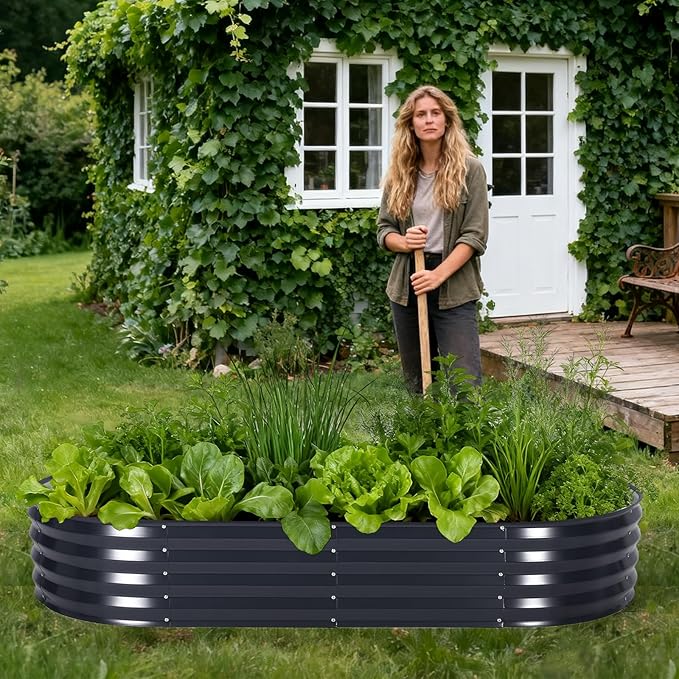 Galvanized Raised Garden Bed Kit with Cover Heavy-Duty Modular Metal Planter Raised Beds for Vegetables with Tool-Assisted Simple Assembly, Reinforced Panels & Optimal Drainage