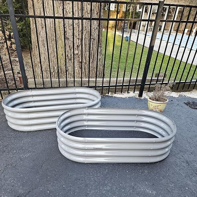 8 Pack 4x2x1FT Galvanized Raised Garden Bed Kit Oval Metal Ground Planter Box Outdoor Bottomless Planter Raised Beds for Vegetables Flowers Herbs Fruits, Green