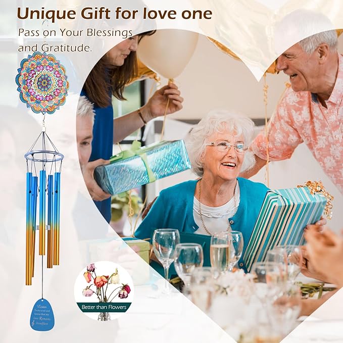 Wind Chimes for Outside with Wind Spinner Mandala Lucky Star,33" Memorial WindChimes Outdoor Garden Decorations,Suitable for Zen Patio,Gifts for Mom Women Wife Grandma,Christmas Ornaments