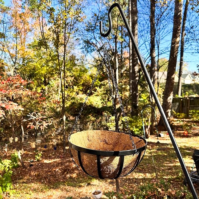 14 Inch Black Flat Iron Metal Hanging Planter Basket with Coco Coir Liner(4 Pack) Hanging Planters for Outdoor Plants Hanging Baskets for Plants Flower Pots for Deck Patio Porch Garden Balcony