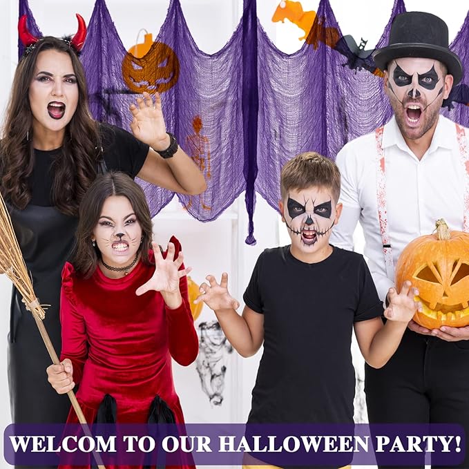 ZeeDix 6 Pack Halloween Creepy Cloth 30 x 75 Inch Polyester Fabric Halloween Decoration Spooky Scary Gauze Cloth Creepy Cheesecloth for Party Supplies Home Wall Doorway(Black, White, Purple)