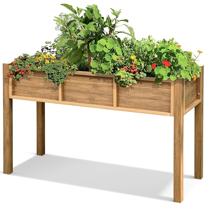 DWVO 48x18x30in Raised Garden Bed Kit, Poly Wood Planter Box Stand,Weather Resistant Planter Box with Legs, Elevated Garden Bed for Backyard, Patio, Balcony, Brown