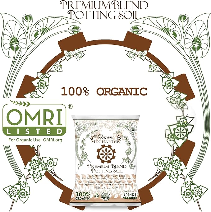 Organic Mechanics Premium Blend Potting Soil, 8 qt (Pack of 2) - Moisture-Retentive, Peat-Free, Compost - Enriched Mix with Worm Castings & Perlite for Houseplants, Annuals, Veggies & Tropical Plants