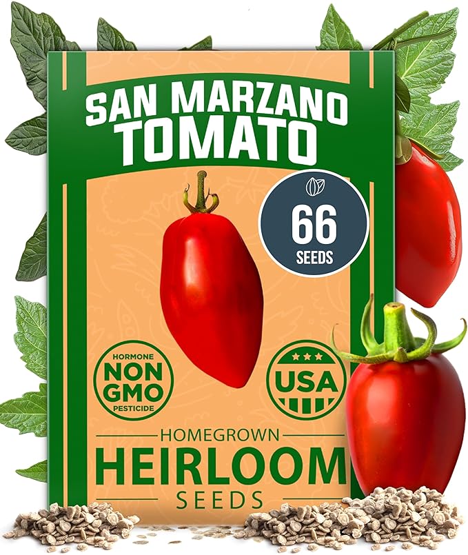 HOME GROWN San Marzano Tomato Seeds 66 Heirloom, High Germination Tomatoes for Indoor & Outdoor Growing Classic Paste Variety for Gardeners & Home Use
