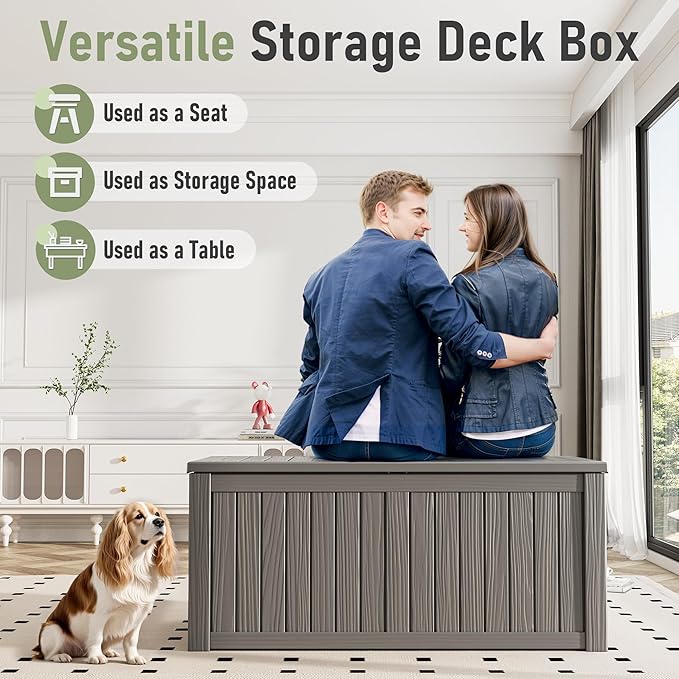 NBYSGO Outdoor Storage Box, Resin Deck Boxes Indoor and outdoor, Waterproof Storage Box Lockable Lid (Grey,150 Gallon)