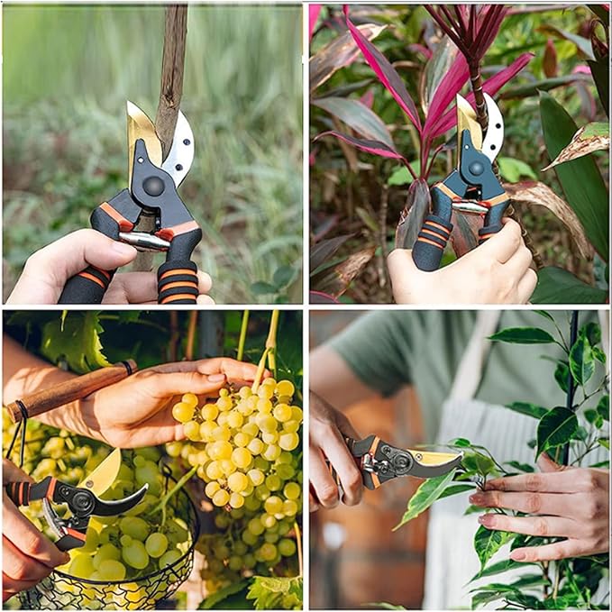 MEPEREZ Titanium Coated Pruning Shears Reduce Wrist Fatigue - Cuts 3X Easier, Weak Hand Arthritis Snips, 1 Inch Shear Diameter, Rust Resistant, Strong, Comfortable & Ergonomic Handle
