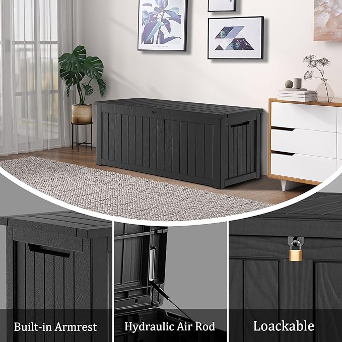270GAL Deck Box - Black ，Large Capacity，UV-Resistant ，Deck Box，Patio，Yard，Garden Storage