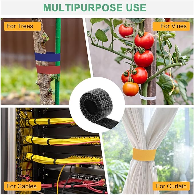 1-Roll Garden Plant Tape, 33 ft x 0.4 in Garden Hook and Loop Plant Ties Multi-Purpose Use Adjustable and Reusable Twist Wire Tape for Plants/Flowers/Vines [Black]