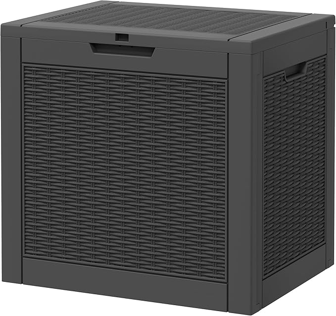 NBYSGO Outdoor Storage Box, Resin Deck Boxes Indoor and outdoor, Waterproof Storage Box Lockable Lid (Black,32 Gallon)