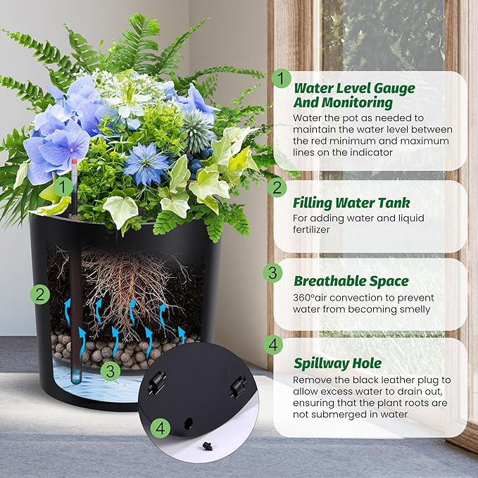 Set of 2 Tall Planters for Outdoor Plants, 20" Large Planter Pots with Drainage Holes & Water Level Monitor, Self-Watering Flower Pots for Patio, Porch, Garden, Front Door Decor, Indoor Outdoor