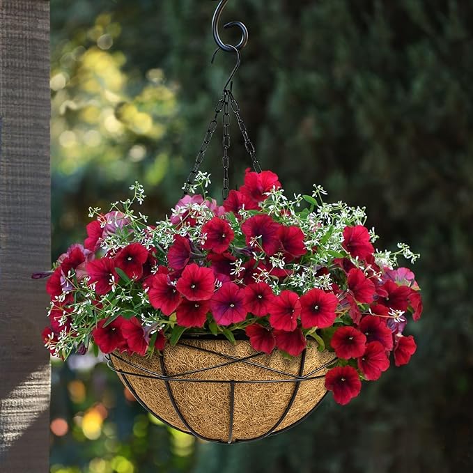 Hanging Planters for Outdoor Plants: 4 Pack 16 Inch Hanging Baskets Flower Pots with Coco Liners & Plastic Saucer Extra Large Deep Hanging Plant Holder for Porch Balcony Garden Décor