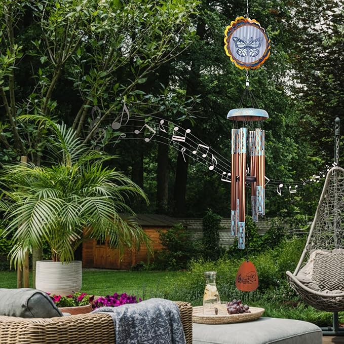 Wind Chimes for Outside with 3D Animations Butterfly Wind Spinner,37" Memorial Wind Chimes Outdoor Garden Decor,Butterfly Gift for Women Mom Grandma Wife,Patio Decorations,Garden Ornaments
