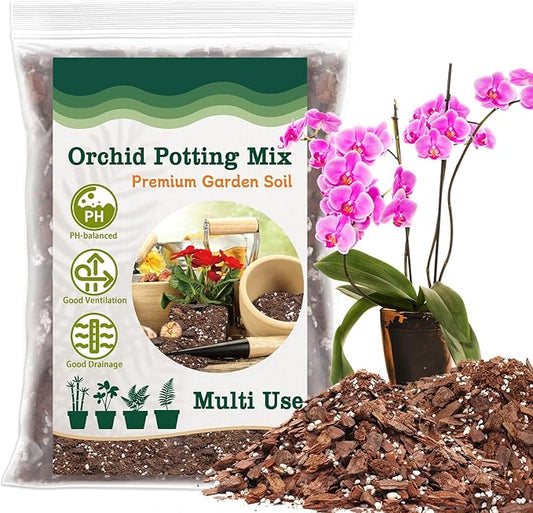 Orchid Potting Mix, 4 Quarts Orchid Bark Potting Mix with Pine Bark, Coco Peat & Perlite, Orchid Bark for Indoor Plants, Orchid Soil with Excellent Water Retention & Ventilation