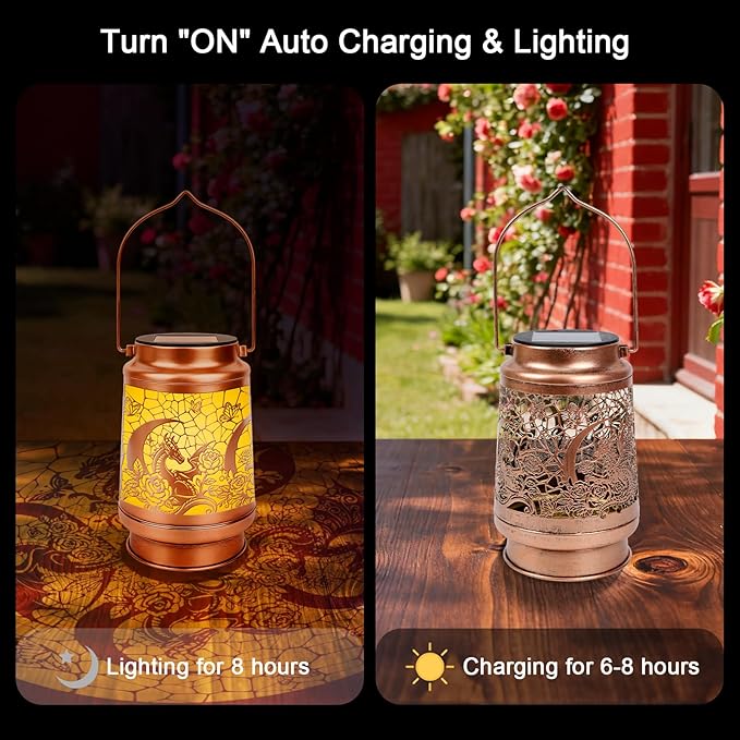 Dragon Gifts for Women Men - Floral Dragon Solar Lanterns Outdoor Waterproof, Dragons Decor Hanging LED Solar Lights for Garden, Birthday Christmas Mother's Day Father's Day Housewarming Gift