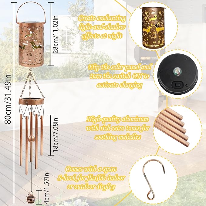 Dachshund Solar Wind Chimes for Outside, Dachshund Wiener Dog Gifts Solar Lantern Wind Chimes, Garden Decorative Hanging Lights for Patio Porch Yard Lawn Decor
