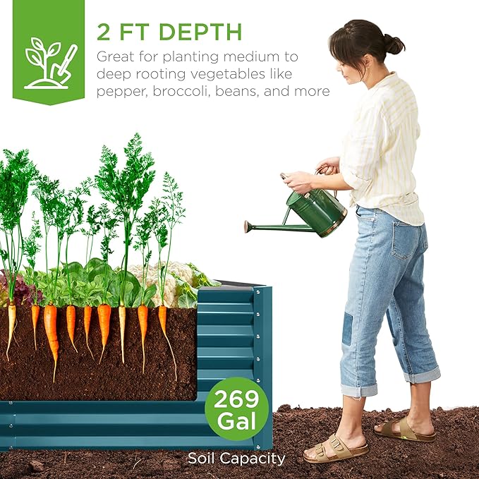 Best Choice Products 6x3x2ft Outdoor Metal Raised Garden Bed, Deep Root Box Planter for Vegetables, Flowers, Herbs, and Succulents w/ 269 Gallon Capacity - Peacock Blue