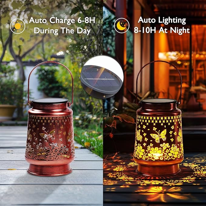 Homemory Christmas Gifts for Women Mom Grandma, Solar Lanterns Butterfly Lights Outdoor Waterproof Garden Decor, LED Hanging Solar Lights for Yard, Patio, Backyard, Porch, Lawn