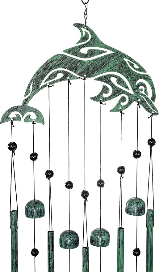 VP Home Dolphin Tribal Wind Chimes for Outside, 28.5-Inch Wind Chimes with Rustic Design for Gardens, Patios, and Porches, Thoughtful Gifts for Mom, Grandma, and Dolphin Lovers