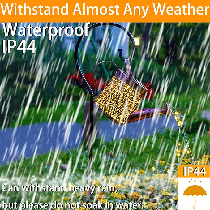 Solar Lanterns Outdoor Waterproof,Metal Watering Can Garden Decor Ornaments,Hanging Yard Art Lights,Outside Patio Decorations,Gardening Birthday Gifts for Mom Grandma Women,with Hook, Large
