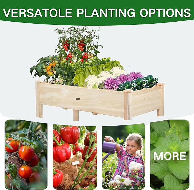 48x24x30in Raised Garden Bed,Wooden Raised Garden Beds Outdoor,Elevated Reinforced Planter Box with Legs for Backyard/Patio/Gardener with Bed Liner,210lb Capacity - Natural