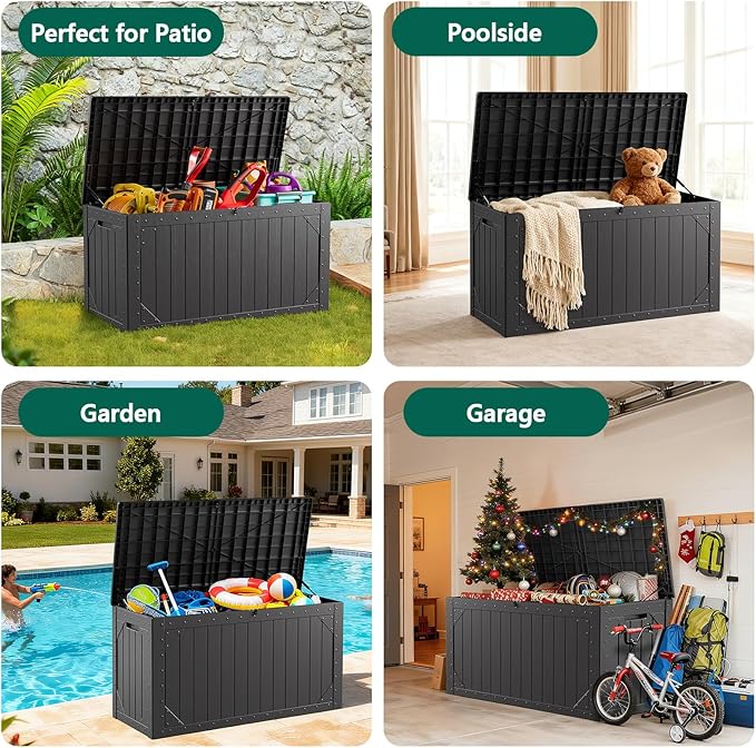 MAKE CHANGES Outdoor Storage Box,100 Gallon Deck Box Outdoor Storage Bench Outside Waterproof Resin Storage Bench, Lockable Patio Cushions, Garden Tools Storage For Furniture, UV Resistant