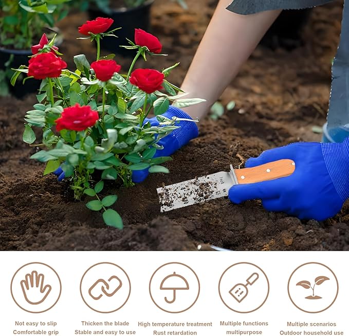 Garden Shovel Saw,Multifunctional Manual Weeding Tool for Weeding,Digging,Pruning,Cultivating, 7" Stainless Steel Blade with Sheath, Full-Tang Wood Handle with Hanging Hole (Beige)