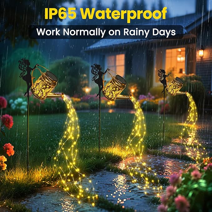 X-PREK Solar Lights Outdoor Waterproof, Fairy Solar Garden Lights Outdoor Decoration, Hummingbird Solar Watering Can Light Gardening Gifts for Mom Grandma 2 Packs