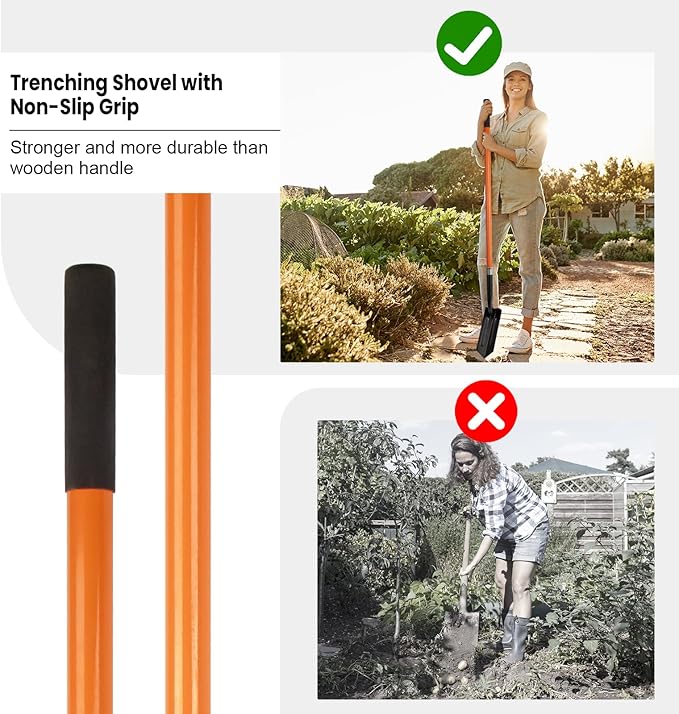 Nohovu Trench Shovel for Digging, 4-Inch Trench Shovel, Heavy Duty Trenching Shovel with Fiberglass Handle, 56 Inches