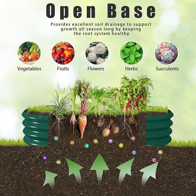 6 Pack 8x4x1FT Galvanized Raised Garden Bed Kit Oval Metal Ground Planter Box Outdoor Bottomless Planter Raised Beds for Vegetables Flowers Herbs Fruits, Green