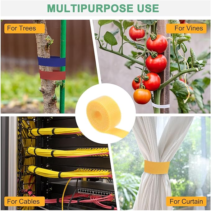 1-Roll Garden Plant Tape, 33 ft x 0.4 in Garden Hook and Loop Plant Ties Multi-Purpose Use Adjustable and Reusable Twist Wire Tape for Plants/Flowers/Vines [Yellow]