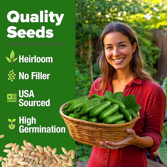 HOME GROWN Non GMO Persian Cucumber Seeds 50+ Heirloom Non-GMO, High-Yielding Beit Alpha Variety | Fast Growing, Sweet Tender Skin, Home Vegetable Garden Seeds (Cucumis sativus)