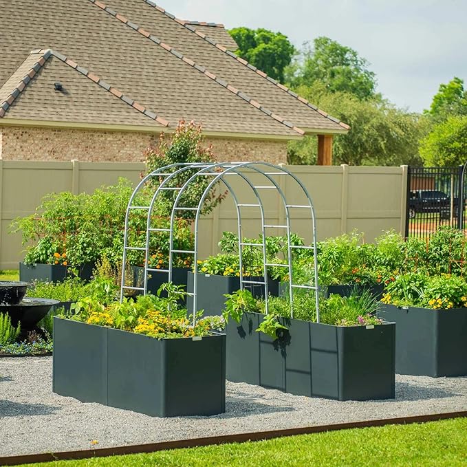 Vego garden 32" Extra Tall Raised Garden Bed, 42" x 42" Modern Raised Garden Beds Kit, Metal Planter Box for Vegetables Flowers Fruits, Urban Charcoal