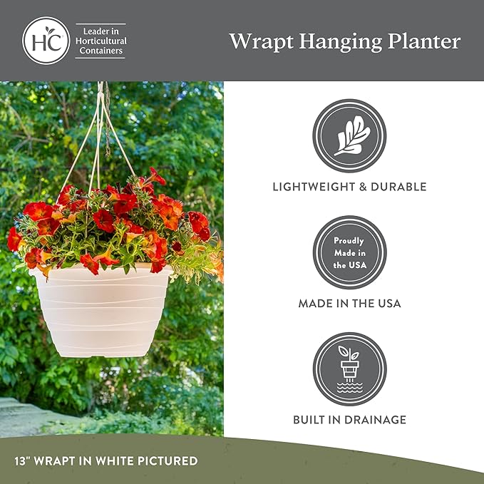 The HC Companies Wrapt Hanging Planters - Lightweight Plant Pot Hanger for Hanging Plants, Vegetables & Herbs - Outdoor & Indoor Hanging Basket for Plants (13" Black, Pack of 1)