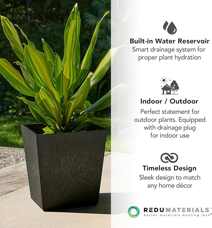 Tierra Verde 2-Pack Indoor & Outdoor Self-Watering Square Planters, Small, Sonata, Black - Planter Containers for Plants and Flowers - Gardening and Landscaping Accessories