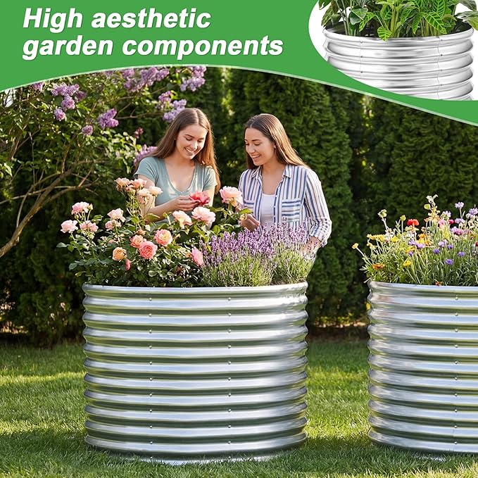 AHEONLAR 2 Pack 3x3x3ft Round Galvanized Raised Garden Bed Outdoor Metal Planter Box for Vegetables Steel Raised Beds for Gardening