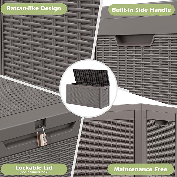 NBYSGO Outdoor Storage Box, Resin Deck Boxes Indoor and outdoor, Waterproof Storage Box Lockable Lid (Grey,70 Gallon)