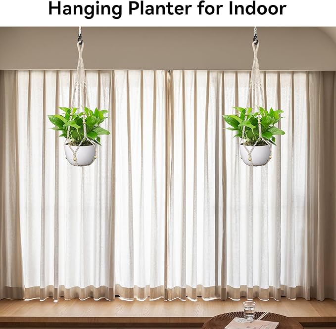 USLAI Macrame Plant Hanger Indoor Outdoor, Up to 4-15 inch Pot, Strong Hanging Planter Basket, Boho Home Decor, 35 Inch, Ivory, Set of 3 (POTS NOT Included)