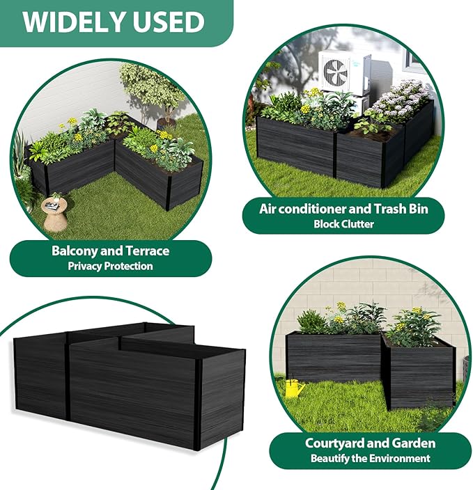 Modular Raised Garden Bed - Expandable Design with Composite Panels & Aluminum Frame - Perfect for Flowers, Vegetables, Herbs - Outdoor Planter Cuboid Box for Patio, Balcony, Backyard (Black)