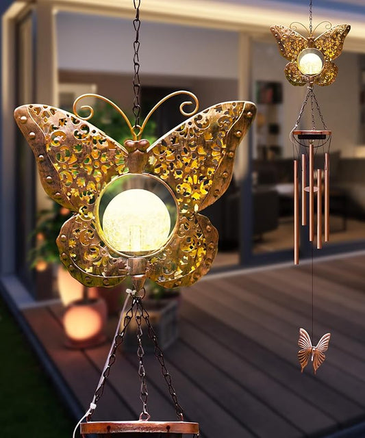 Wind Chimes Outdoor Indoor Decor: Valentines Day Gifts for Her Wife Women Mom Grandma Birthday - Outside Lights for Garden Yard Patio Porch (Butterfly)