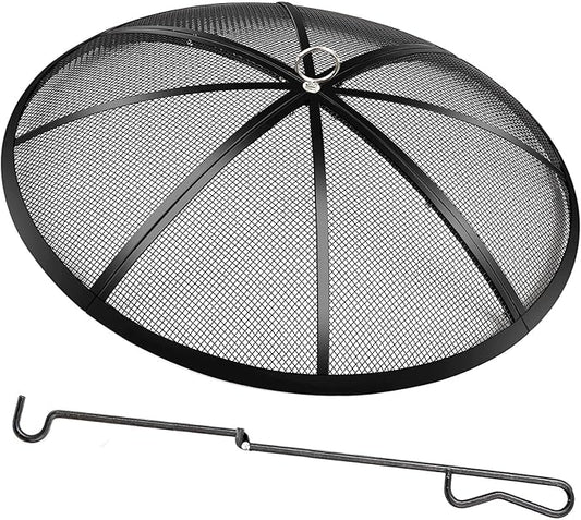 Fire Pit Spark Screen, 27 Inch Diameter Fire Pit Screen with Handle & Poker,Heavy Duty Metal Mesh Fire Pit Screen,Fire Pit Lid for Outdoor/Beach/RV Camping/Backyard
