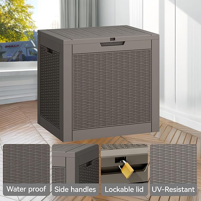 NBYSGO Outdoor Storage Box, Resin Deck Boxes Indoor and outdoor, Waterproof Storage Box Lockable Lid (Grey, 35 Gallon)