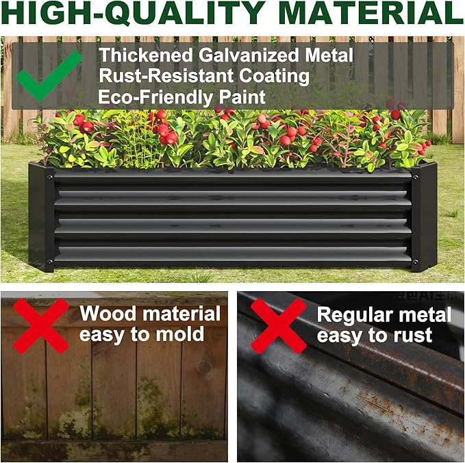 4x2x1ft Raised Garden Bed, Outdoor Galvanized Raised Garden Beds, Metal Raised Beds for Gardening Vegetables Fruits and Flowers, Easy Assembly, 52 Gallon Capacity - Black