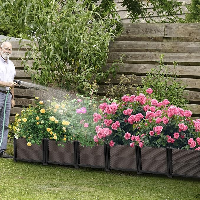 Large Raised Planter Box Outdoor Self Watering 94.4"x15.7"x14.2", Deep Raised Garden Bed - Elevated Garden Box with Drainage Plug, Rectangular Garden Planter Perfect for Patio Balcony Deck